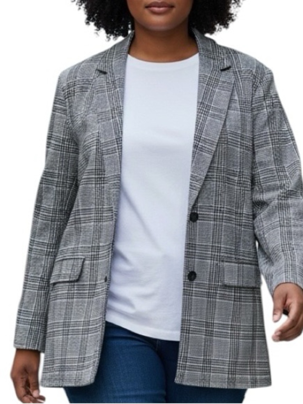 Serra Black & Gray Glen Plaid 2-Button Blazer Long Sleeve Size XL